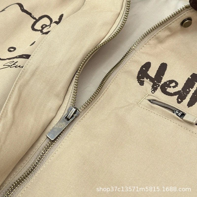 Hello Kitty Graphic Print Beige Workwear Jacket Outerwear - 8
