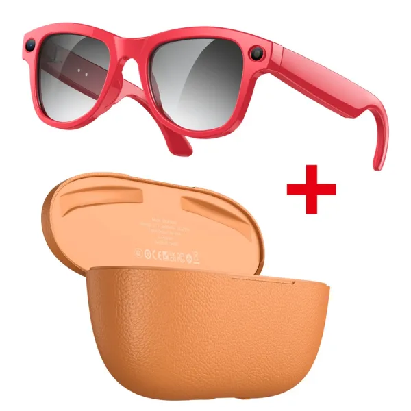 Digital Pioneer M02 Ultra Red Smart Sunglasses with Tan Leather Case Eyewear - 1