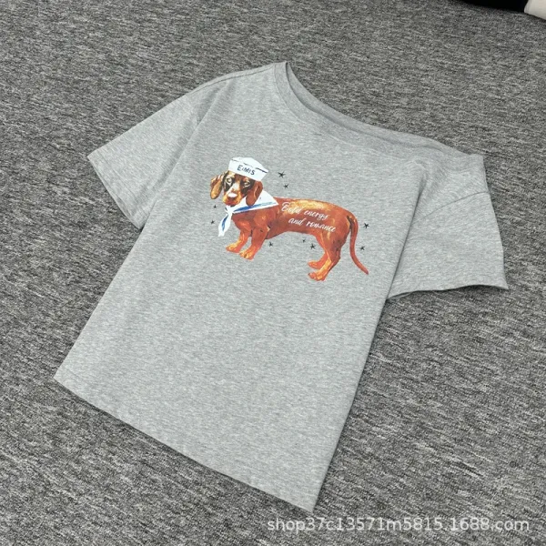 Design Dachshund Illustration Off-Shoulder White T-Shirt - 10