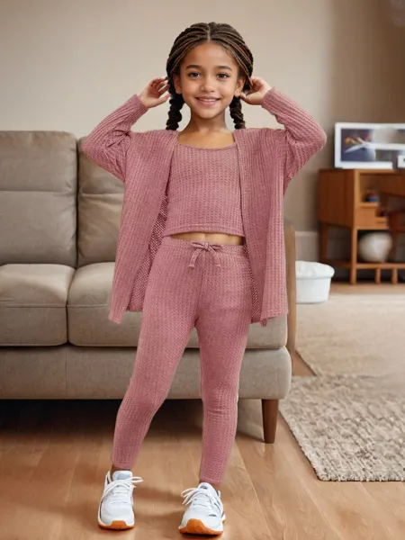 Design Alo Yoga Waffle Knit Lounge Set Dusty Rose Leggings and Cardigan Sets - 2