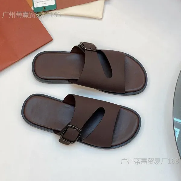 Design Buckle Slide Sandals Black Slippers - 8