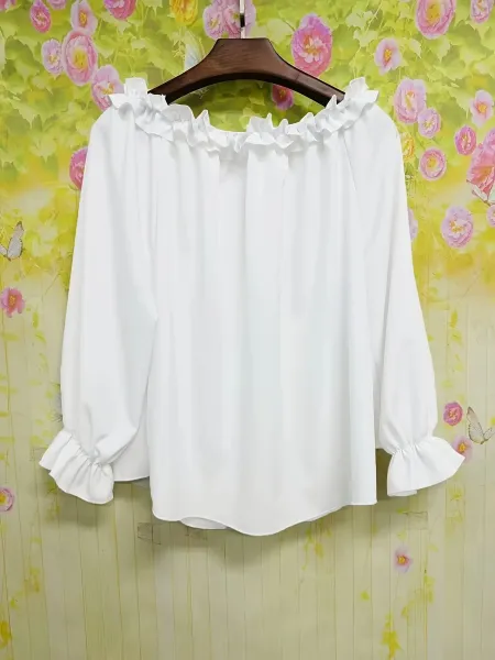 Design Ruffled Off-Shoulder Blouse in Sky Blue Tops - 8
