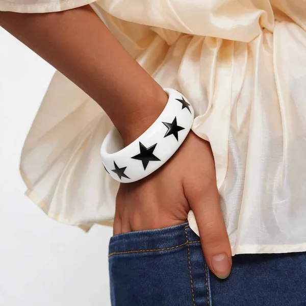 Design Star Motif Ceramic Ring White Jewelry - 7