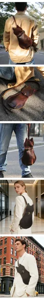 Design Cat-Shaped Leather Crossbody Bag Black - 5