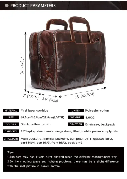 Design Convertible Leather Briefcase Backpack Brown - 4