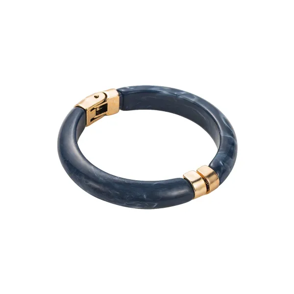 Design Marble-Effect Navy Resin Bangle with Gold-Tone Clasp Bracelet - 1