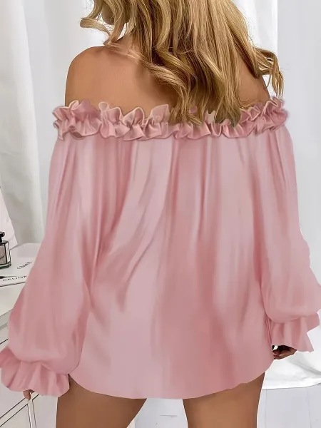 Design Ruffled Off-Shoulder Blouse in Sky Blue Tops - 14