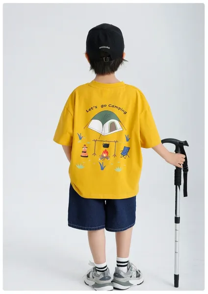 Design Camping Print Oversized T-Shirt Beige Kids - 13