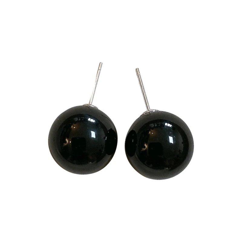 Black Onyx Ball Stud Earrings Minimalist Jewelry
