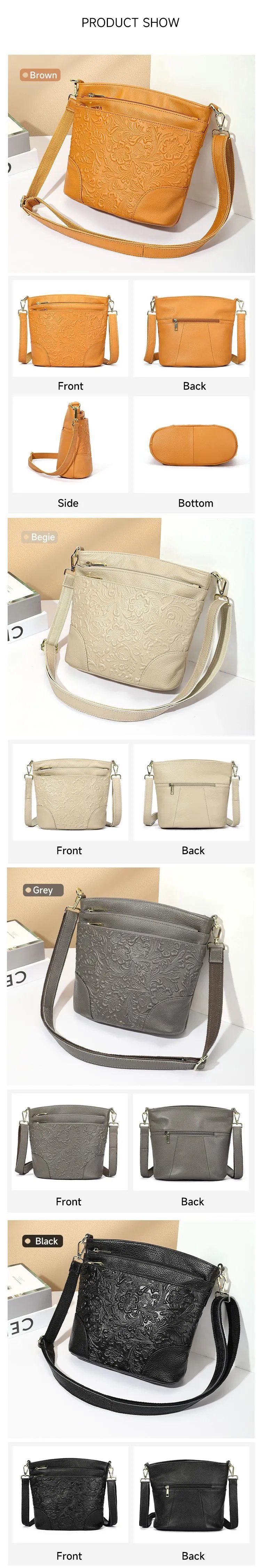 Design Floral Embossed Gray Crossbody Bag - 10