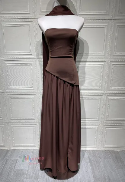 Design Olive Green Asymmetrical Halter Gown Dress.formal Dress - 15