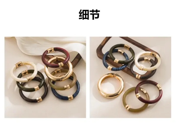 Design Resin Bangle with Gold-Tone Clasp Black Bracelet Jewelry - 14