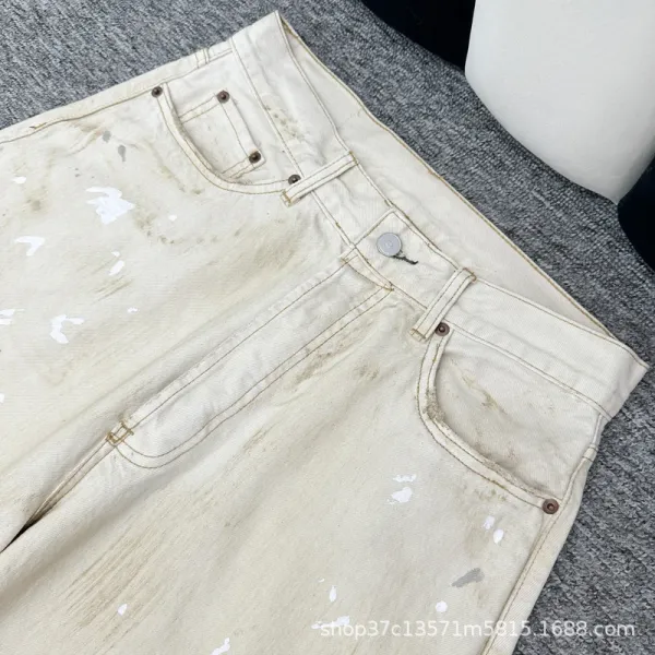 Design Wide-Leg Paint-Splatter Off-White Jeans - 7