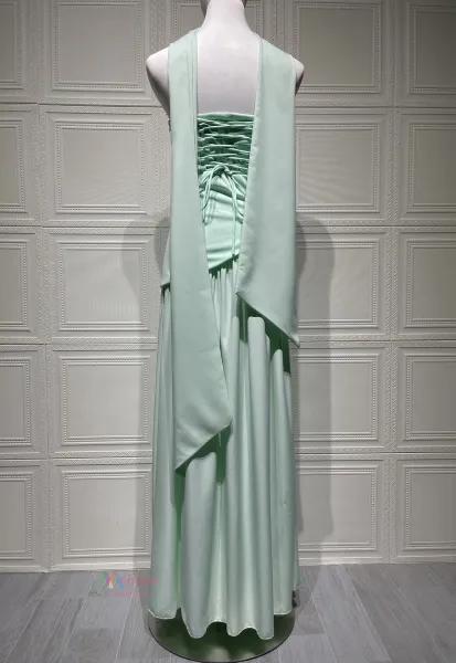 Design Olive Green Asymmetrical Halter Gown Dress.formal Dress - 17