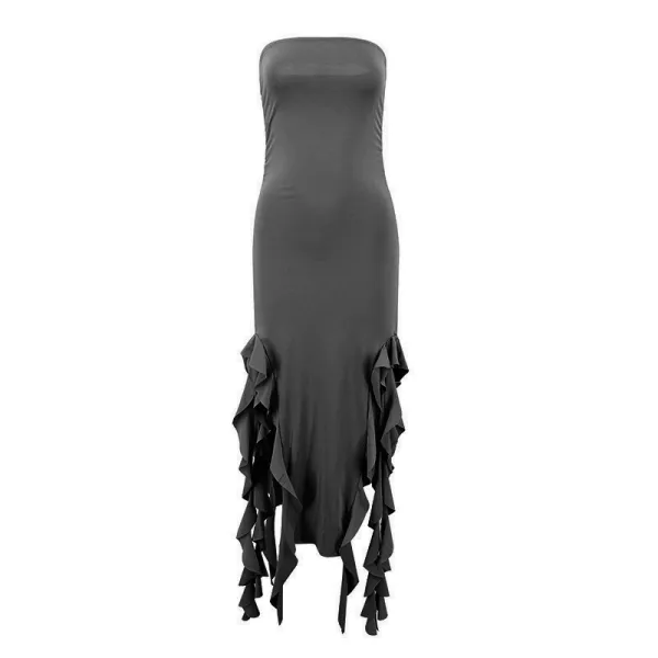 Design Ruffled Hem Strapless Midi Dress White - 22