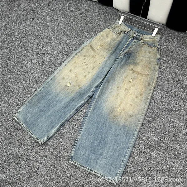 Design Wide-Leg Paint-Splatter Off-White Jeans - 16