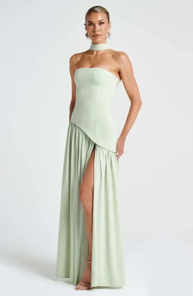 Design Olive Green Asymmetrical Halter Gown Dress.formal Dress - 23