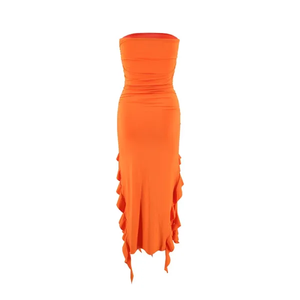 Design Ruffled Hem Strapless Midi Dress White - 30