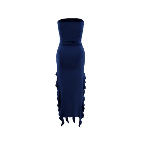 Design Ruffled Hem Strapless Midi Dress White - 34