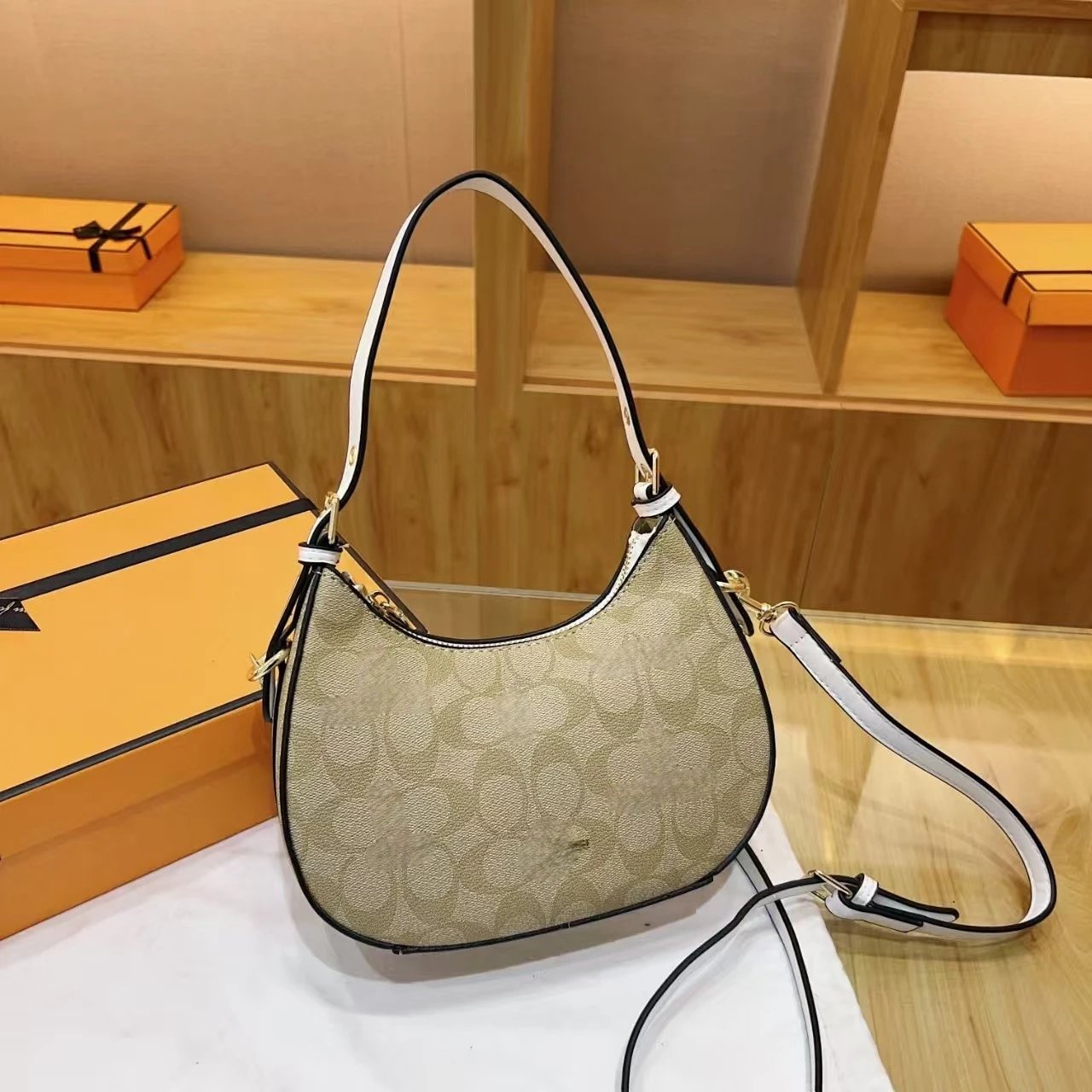 Coach Hobo Bag Beige Signature Canvas Shoulder Bag