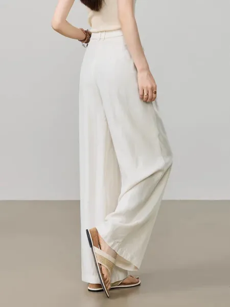 Design Wide-Leg Linen Blend Trousers Beige Pants - 16