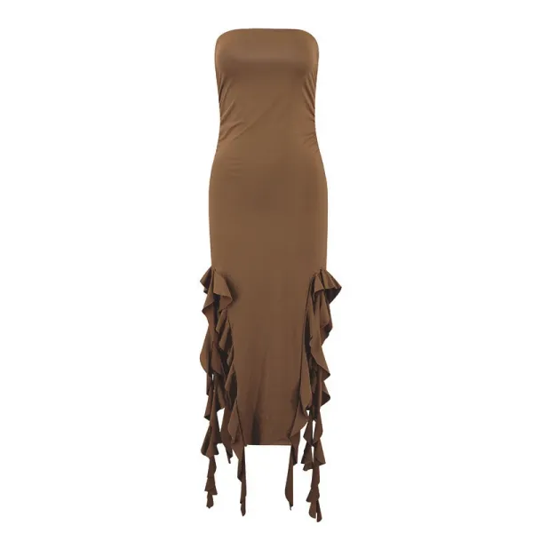 Design Ruffled Hem Strapless Midi Dress White - 37