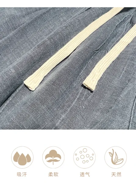 Design Linen Drawstring Shorts Beige Shorts - 6