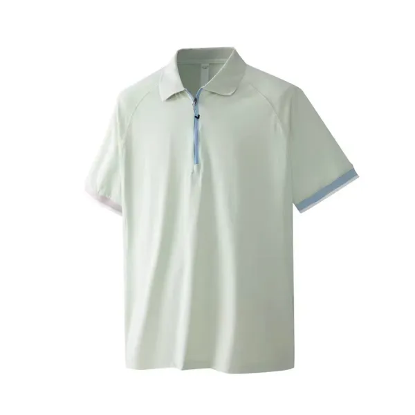 Design Half-Zip Polo Shirt in Mint Green with Light Blue Trim Tops Polo - 8
