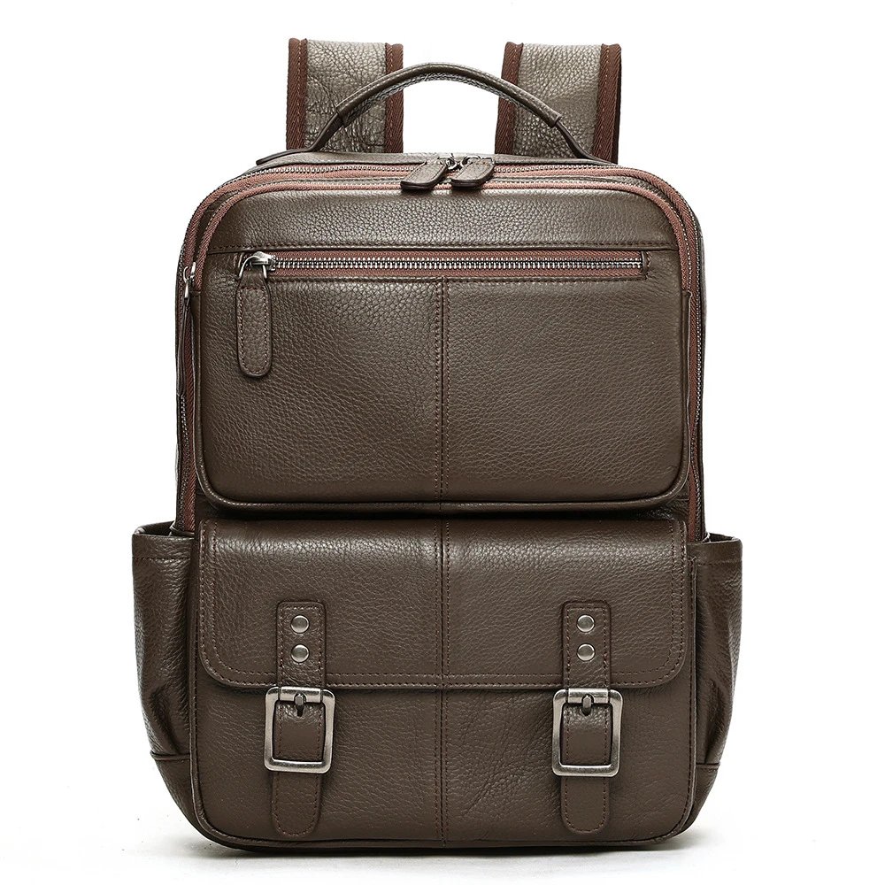 Design Classic Leather Dual-Compartment Brown Backpack