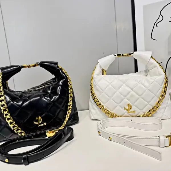 Design Quilted Chain Handle Hobo Bag White - 10