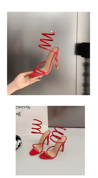 Design Strappy Crystal-Embellished Pink Stiletto Heels - 31