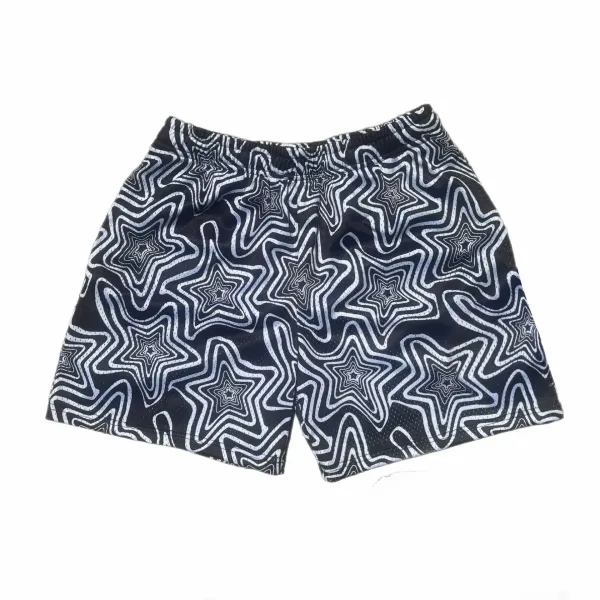 Design Star Pattern Neon Green Mesh Shorts - 6