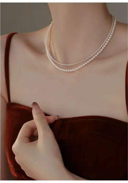 Design Double Strand Pearl Necklace White Jewelry - 22