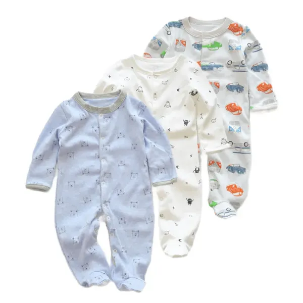 Design Footed Pajamas Set Teal / White / Gray Baby Sleepwear - 11