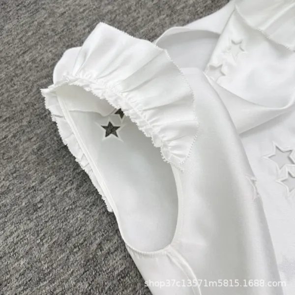 Design Star-Embellished Ruffle Sleeve Top White - 16