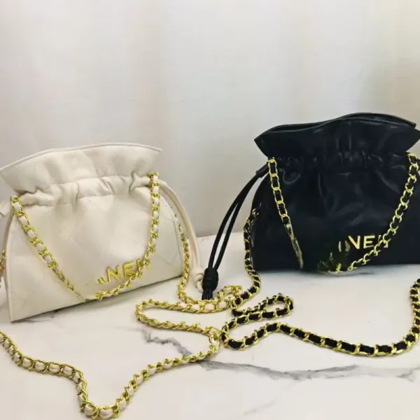 Chanel Drawstring Bucket Bag Black with Gold Chain - 3