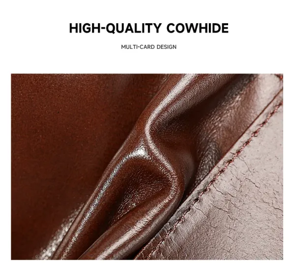 Design Classic Snap Closure Brown Leather Short Wallet - 5