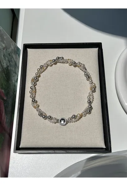 Design Multi-Strand Pearl Bracelet with Iridescent Center Stone Jewelry - 25