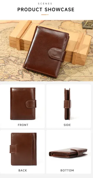 Design Classic Snap Closure Brown Leather Short Wallet - 8