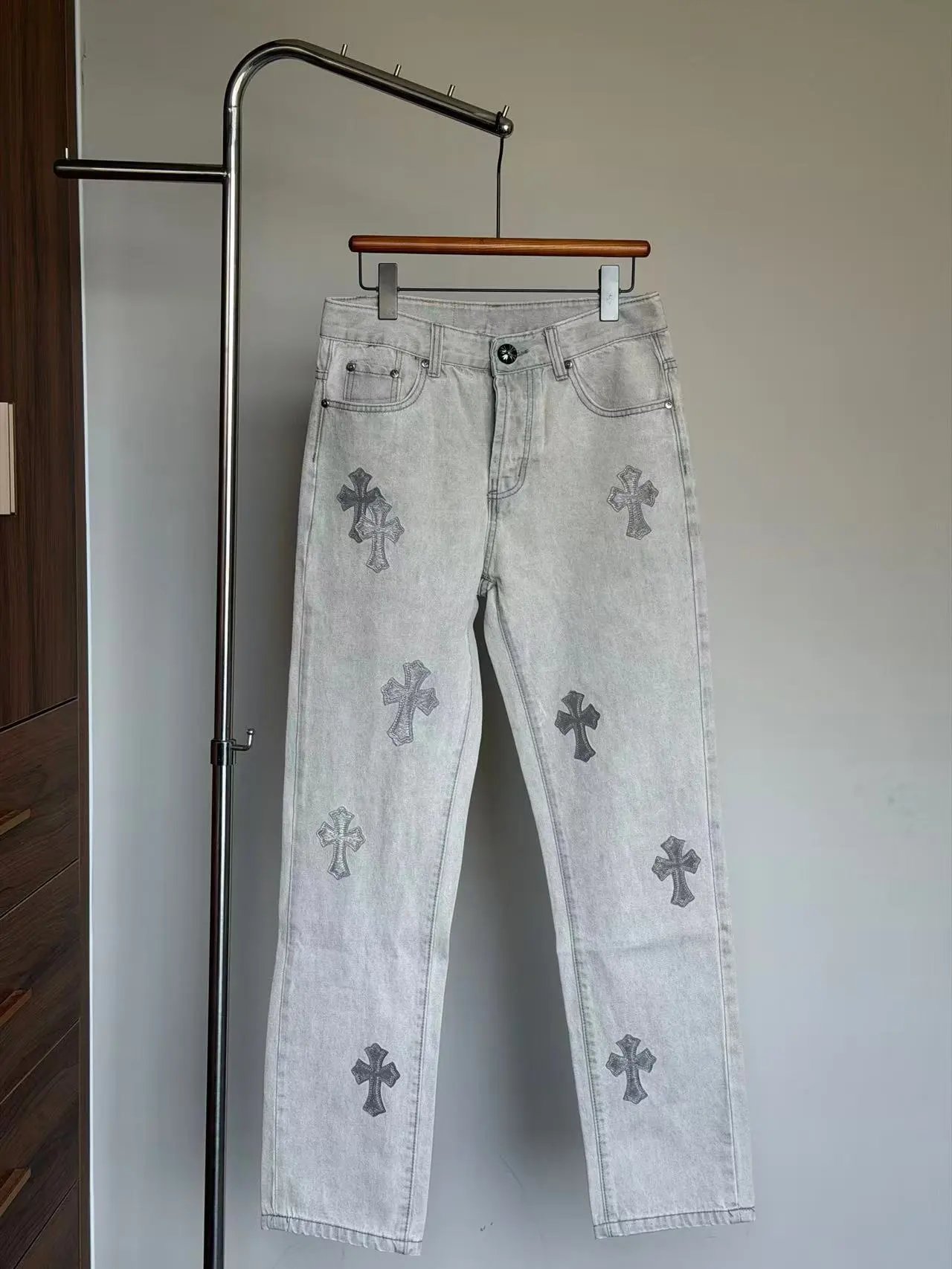 Chrome Hearts Cross-Embroidered Light Wash Jeans