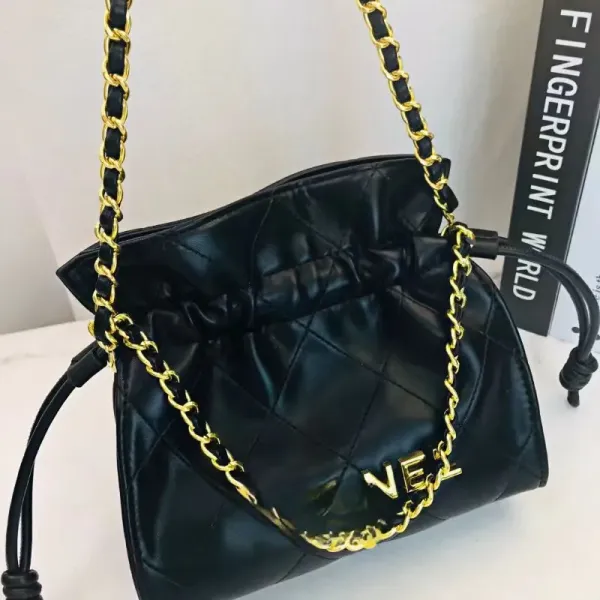 Chanel Drawstring Bucket Bag Black with Gold Chain - 8