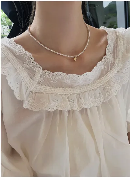 Design Double Strand Pearl Necklace White Jewelry - 30
