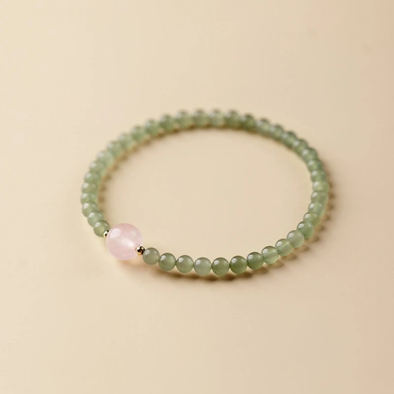 Jade and Rose Quartz Beaded Bracelet Green Pink Jewelry