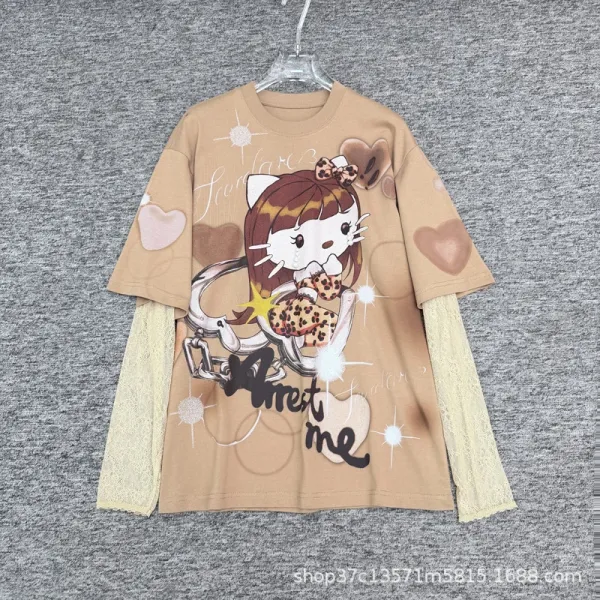 Hello Kitty Graphic Layered Sleeve T-Shirt Beige - 1