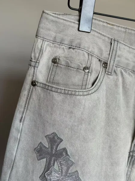 Chrome Hearts Cross-Embroidered Light Wash Jeans - 4