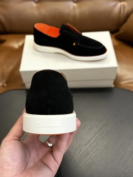 Design Santoni Loafer Slip-On Olive Green Suede with Orange Sole Casual Shoes Loafers - 27