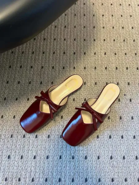 Design Black Bow-Embellished Square-Toe Mules Slippers - 13