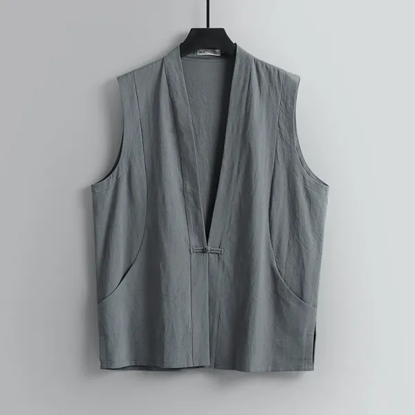 Design Linen-Blend Wrap Vest White - 7