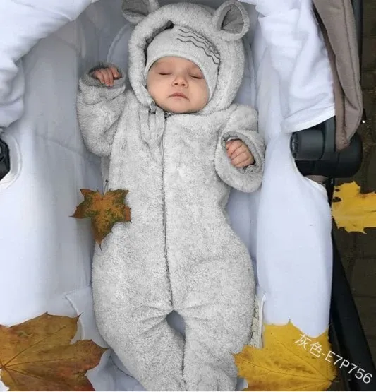 Design Purple Bear-Eared Fleece Romper with Beanie Hat Set Sleepwear - 8