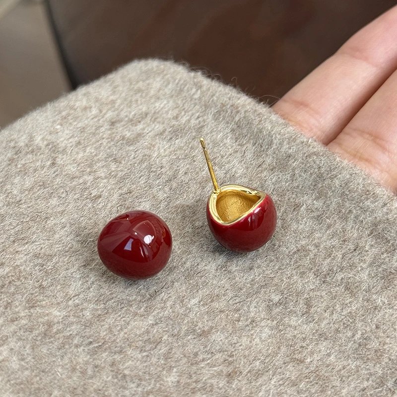 Ceramic Cherry Red Glossy Hoop Earrings